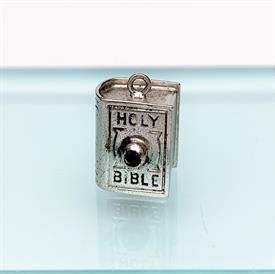 ,VINTAGE BIBLE STANHOPE CHARM. STERLING SILVER. 10 COMMANDMENTS INSIDE. .5" TALL, .4" WIDE, .4" DEEP                                        