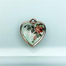 ,VINTAGE WALTER LAMPL STERLING SILVER & HAND PAINTED MINT GREEN GUILLOCHE ENAMELED PUFFY HEART CHARM. .7" LONG, .65" WIDE                   