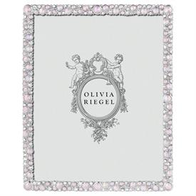 -,8X10" ROSE MCKENZIE FRAME. SILVER FINISHED CAST PEWTER HAND-SET WITH CLEAR EUROPEAN CRYSTALS & BLUSH OPALINE GLASS GEMS. 10.75"T, 8.75"W  