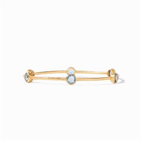 -,SLATE BLUE BANGLE IN MEDIUM. 24K GOLD PLATED BANGLE SET WITH FACETED GLASS GEMS. 8" CIRCUMFERENCE                                         