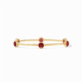 -,RUBY RED BANGLE. 24K GOLD PLATED BANGLE WITH ROSE CUT GLASS GEMSTONE STATIONS. SIZE MEDIUM.                                               