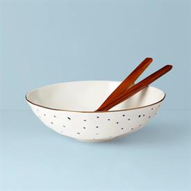 -SALAD BOWL WITH PAIR OF WOOD SERVERS. 11.5" WIDE, 3.5" TALL. MSRP $158.00                                                                  