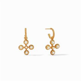 -SOMERSET HOOP & CHARM EARRING IN PEARL. REMOVABLE CHARMS IN 24K GOLD PLATE SET WITH PEARLS ON A HOOP. 1" LONG                              