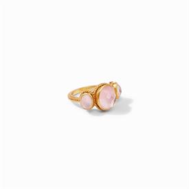 -IRIDESCENT ROSE RING. ROSE CUT GLASS GEMSTONES SET IN A 24K GOLD PLATED SURROUND. SIZE 7                                                   