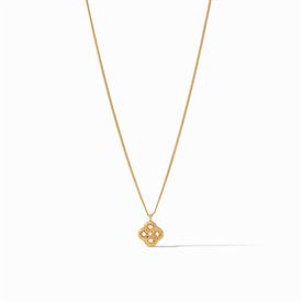 -,DELICATE NECKLACE. INTERLOCKING 24K GOLD PLATED PETAL DESIGN WITH FRESHWATER PEARL CENTER ON ADJUSTABLE CHAIN. 16.5-17.5" LONG            