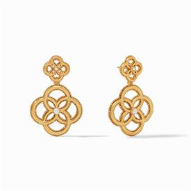 -,FLEUR EARRING. INTERLOCKING 24K GOLD PLATED PETAL DESIGNS WITH FRESHWATER PEARL ACCENTS. 1.5" LONG                                        