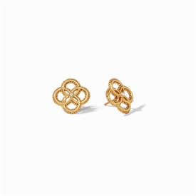 -,STUD EARRINGS. INTERLOCKING 24K GOLD PLATED BEADED PETAL DESIGN WITH FRESHWATER PEARL ACCENT. .75" WIDE.                                  