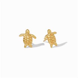 -,STUD EARRINGS. 24K GOLD PLATED TURTLES, MAGNIFICENT ON LAND OR SEA, THESE PEACEFUL CREATURES SYMBOLIZE TRANQUILITY & LONG LIFE. .5"       