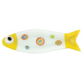 _,YELLOW MEDIUM FISH TRAY. 13" LONG. HANDPAINTED GLASS. HAND WASH                                                                           