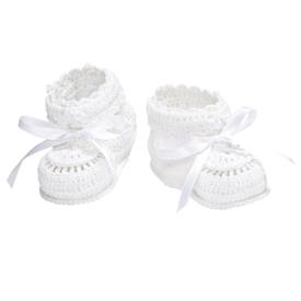-:CHRISTENING HAND-CROCHETED BABY BOOTIES. 100% COTTON KNIT. FITS 0-12 MONTHS. MACHINE WASH COLD, TUMBLE DRY LOW.                           