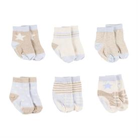 -,BABY BLUE'S NON-SLIP 6-PACK OF BABY SOCKS. COTTON, NYLON, SPANDEX BLAND. SIZE 0-12 MONTHS. MACHINE WASH COLD, TUMBLE DRY                  
