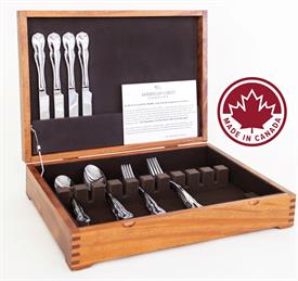 -$,CANADIAN EXOTIC SAPELE WOOD FLATWARE CHEST. NATURAL FINISH. HOLDS SERVICE FOR 12. MADE IN CANADA.                                        