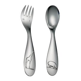 -,2-PIECE BABY FLATWARE SET. SILVER PLATED. INCLUDES ONE 13 CM FORK & ONE 13 CM SPOON.                                                      