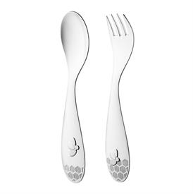 -,2-PIECE BABY FLATWARE SET. SILVER PLATED. INCLUDES 5.2" LONG FORK & 5.2" LONG SPOON.                                                      