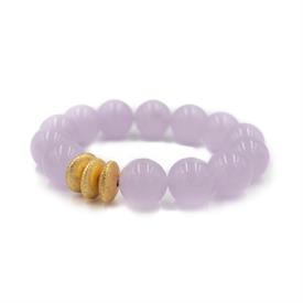 -,SHELDON BRACELET IN LAVENDER. LAVENDER JADE BEADS WITH 22K GOLD PLATED BRASS BEAD ACCENTS ON AN ELASTIC BAND.                             