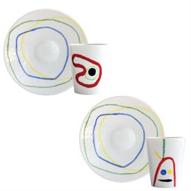 -SET OF 2 ASSORTED CUPS & SAUCERS. 2.4 OZ. CAPACITY.                                                                                        