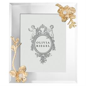-,8X10 GOLD BOTANICA FRAME. MIRRORED GLASS WITH GOLD FINISHED CAST PEWTER BLOSSOMS HAND-SET WITH EUROPEAN CRYSTALS.                         