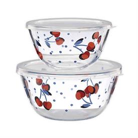 -SET OF 2 ROUND GLASS FOOD STORAGE BOWLS WITH LIDS.                                                                                         