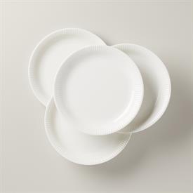 -WHITE SET OF 4 DINNER PLATES. 11" WIDE. DISHWASHER & MICROWAVE SAFE. BREAKAGE REPLACEMENT AVAILABLE. MSRP $86.00                           