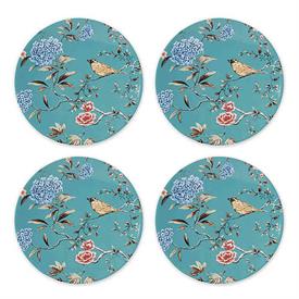 -TURQUOISE SET OF 4 ACCENT PLATES. 9.25" WIDE. DISHWASHER & MICROWAVE SAFE. BREAKAGE REPLACEMENT AVAILABLE. MSRP $100.00                    