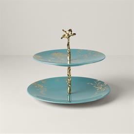 -TURQUOISE 2-TIERED SERVER. 9". HAND WASH. BREAKAGE REPLACEMENT AVAILABLE. MSRP $115.00                                                     