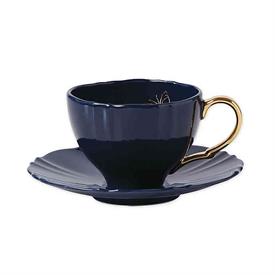 -NAVY TEA CUP & SAUCER. 3.5". DISHWASHER SAFE. BREAKAGE REPLACEMENT AVAILABLE. MSRP $58.00                                                  