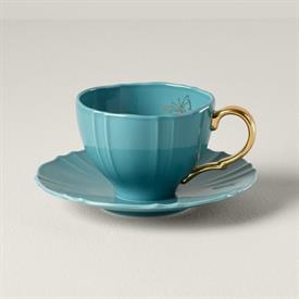 -TURQUOISE TEA CUP & SAUCER. 3.5". DISHWASHER SAFE. BREAKAGE REPLACEMENT AVAILABLE. MSRP $58.00                                             