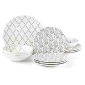 -CHAMBRAY 12-PIECE SET. INCLUDES SERVICE FOR 4. DISHWASHER & MICROWAVE SAFE. BREAKAGE REPLACEMENT AVAILABLE. MSRP $301.00                   