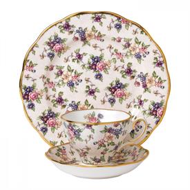 -1940 3-PIECE PLACE SETTING, ENGLISH CHINTZ. HAND WASH. 6 OZ. CAPACITY CUP. 8" WIDE PLATE.                                                  