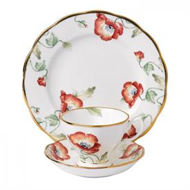 -1970 3-PIECE PLACE SETTING, POPPY. HAND WASH. 6 OZ. CAPACITY CUP. 8" WIDE PLATE.                                                           