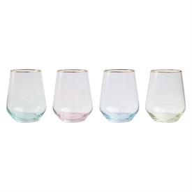 -SET OF 4 STEMLESS WINE GLASSES, ASSORTED. 14 OZ. CAPACITY                                                                                  