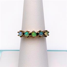 ,ANTIQUE 14K GOLD & OPAL BAND STYLE RING. CONTAINS FIVE 3MM OPAL SPHERES. US SIZE 6.75. 2.9 GRAMS                                           
