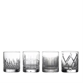 -MIXED SET OF 4 DOUBLE OLD FASHIONED GLASSES. 12 OZ. CAPACITY. INCLUDES ARAS, CLUIN, LISMORE & OLANN.                                       