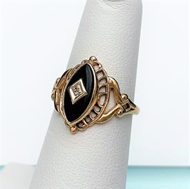 ,ANTIQUE 10K YELLOW & WHITE GOLD, ONYX & DIAMOND RING. US SIZE 6.5. 2.4 GRAMS                                                               