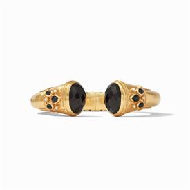 -,HINGE CUFF IN OBSIDIAN BLACK & PEARL. 24K GOLD PLATED CUFF WITH BRAIDED ACCENTS AND FACETED GEM DETAILS. ONE SIZE.                        