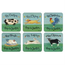 -,DANS LE JARDIN SET OF 6 COASTERS. 4.25" SQUARE. CLEAN WITH DAMP CLOTH                                                                     