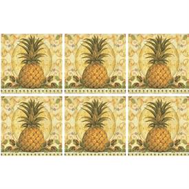 -,GOLDEN PINEAPPLE SET OF 6 COASTERS. 4.25" SQUARE. CORK BACKED BOARD. CLEAN WITH DAMP CLOTH                                                
