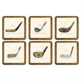 -,A HISTORY OF GOLF SET OF 6 COASTERS. 4.25" SQUARE. CORK BACKED BOARD. CLEAN WITH DAMP CLOTH                                               