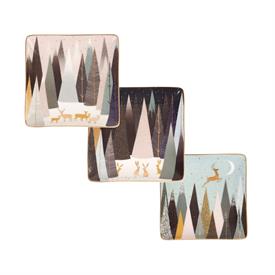 -:SET OF 3 SQUARE TRAYS. 4.5" WIDE. HAND WASH                                                                                               