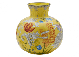 -CITRINO 12.5" SPHERICAL VASE WITH LEAF RELIEF ON NECK                                                                                      