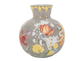 -POLVERE 12.5" SPHERICAL VASE WITH LEAF RELIEF ON NECK                                                                                      