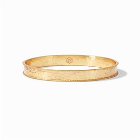-,SAVOY BANGLE. LIGHTLY HAMMERED 24K GOLD PLATED BANGLE WITH TWISTED WIRE DETAILING. SIZE MEDIUM - 8" CIRCUMFERENCE.                        