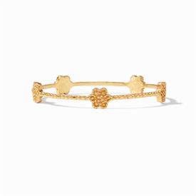 -,COLETTE BANGLE. 24K GOLD PLATED 5-FLOWER STATIONS ON A SLENDER BANGLE WITH RAISED BALL DETAILING. SIZE MEDIUM - 8" CIRCUMFERENCE          