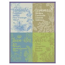 -,SERENITES TEA TOWEL IN PURPLE. 24" X 31" 100% COTTON. MADE IN FRANCE.                                                                     
