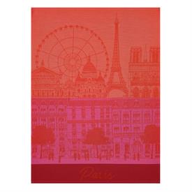-,PARIS PANORAMA, RED TEA TOWEL. 31" X 24". 100% COTTON. MADE IN FRANCE.                                                                    