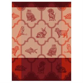 -,NOS ACOLYTES RED TEA TOWEL. 24" X 31". 100% COTTON. MADE IN FRANCE.                                                                       