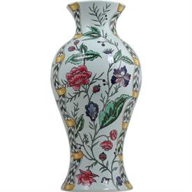 -CELADON FLORAL POTICHE VASE. 18.8" TALL. HAND PAINTED.                                                                                     