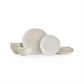 -12-PIECE CREAMY WHITE SET. INCLUDES 4 EACH DINNER PLATES, SALAD PLATES & ALL-PURPOSE BOWLS. DISHWASHER & MICROWAVE SAFE. MSRP $257.00      