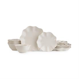 -CREAMY WHITE 12-PIECE SET. INCLUDES 4 EACH DINNER PLATES, SALAD PLATES & ALL PURPOSE BOWLS. DISHWASHER & MICROWAVE SAFE. MSRP $257.00      