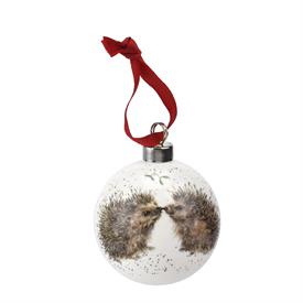 -HEDGEHOG - 'HEDGEHUGS' CHRISTMAS BAUBLE. 2.6" WIDE. CLEAN WITH DAMP CLOTH.                                                                 